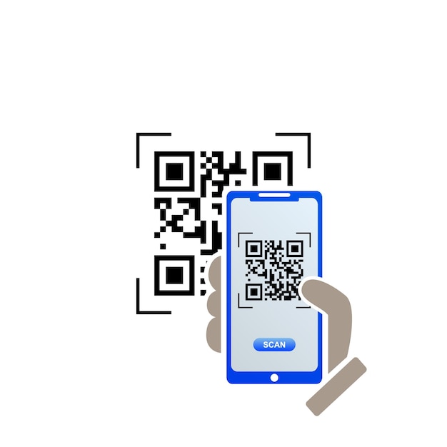 Icône de code QR sur l'écran du smartphone. Main tenant le smartphone. Illustration vectorielle.