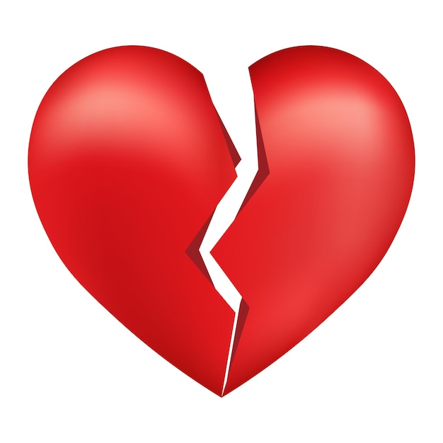 Icône de coeur rouge brisé volumétrique pour la Saint-Valentin. conception 3D