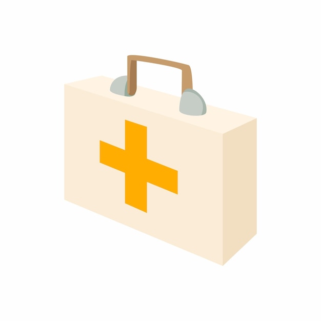 Icône de coffre à médicaments en style dessin animé sur fond blanc