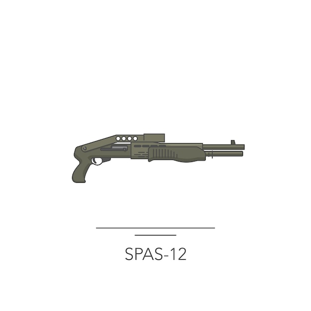 Icône colorée de contour SPAS12 Fusil de chasse isolé sur fond blanc Illustration vectorielle