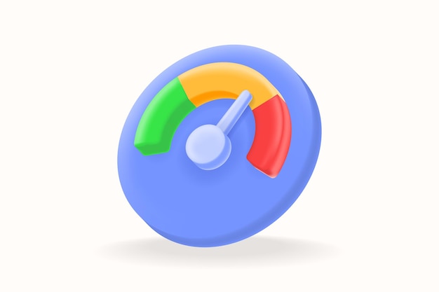 Icône de compteur de vitesse 3D ou d'indicateur de performance Illustration vectorielle d'optimisation de la vitesse de performance SEO