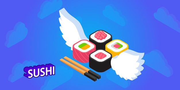 Icône De Conception Isométrique De Sushi Illustration Vectorielle Web 3d Concept Coloré