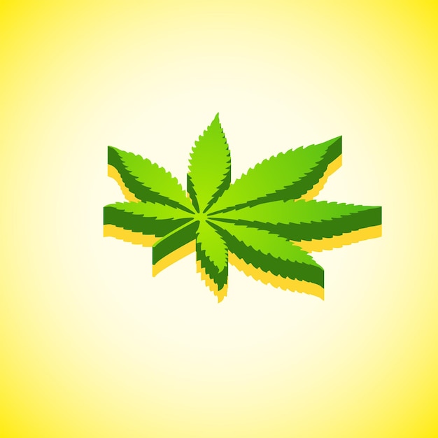 Vecteur icône de conception de marijuana de feuille de cannabis de couleur verte de conception isométrique vectorielle avec fond jaune isolé ombre