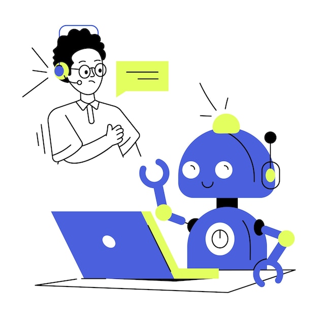 Une icône de contour d'assistant robot