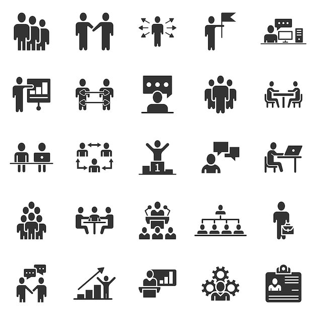 Icône de contour de communication d'entreprise définie dans un style plat Illustration vectorielle de structure d'équipe sur fond blanc isolé Bureau travail d'équipe course linéaire concept d'entreprise