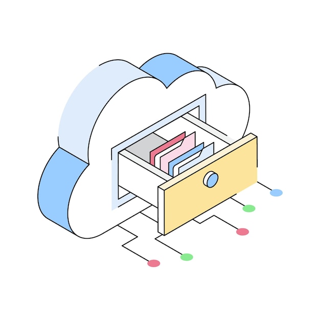 Icône de contour isométrique premium pour l'option de stockage dans le cloud