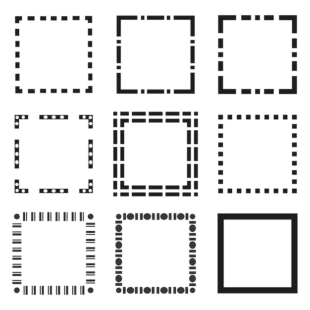 Icône de contours carrés Collection de formes rectangulaires Formes linéaires vectorielles Éléments de cadre noir