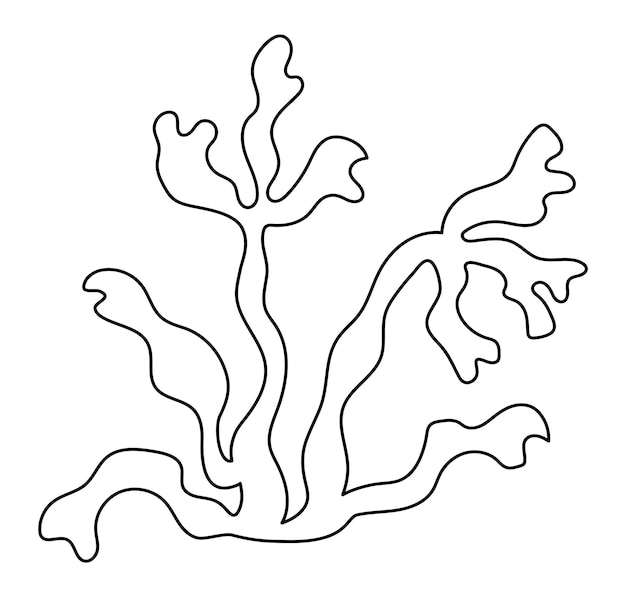 Vecteur icône de corail vectoriel noir et blanc sous la ligne de mer illustration avec de mignons algues plantes de l'océan clipart dessin animé sous-marin ou marine clip art ou page de coloriage pour enfants