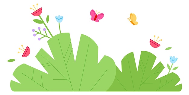 Vecteur icône de couleur de la botanique d'été fleur et papillons qui volent