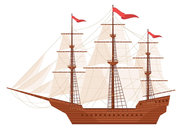 Icône de couleur de caravelle de pont en bois de voilier antique