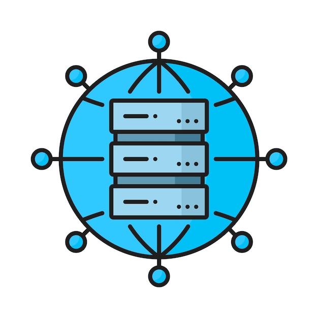 Vecteur icône de couleur du serveur de base de données et du nuage de réseau de données