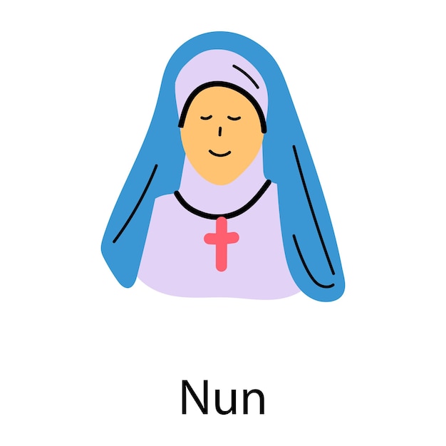 Vecteur une icône de couleur plate d'avatar de nonne chrétienne