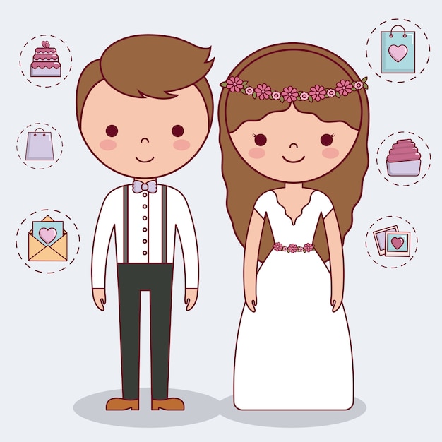 Icône De Couple Mariage Dessin Animé