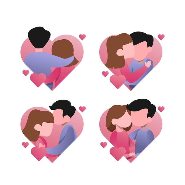Icône de couple de la Saint-Valentin dans diverses poses