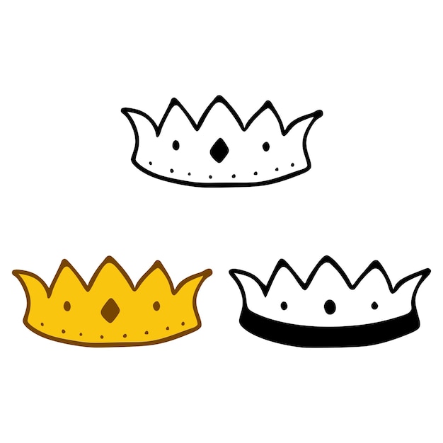 Icône De Couronne Définie Dans Des Styles De Doodles Isolés Sur Fond Blanc Symbole D'autorité De Signe Royal Ou Reine