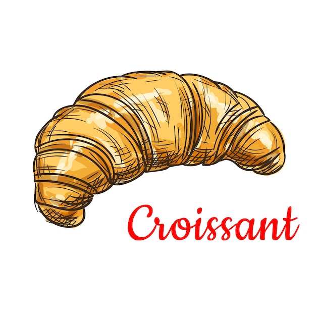 Vecteur icône de croquis de croissant emblème de pâtisserie