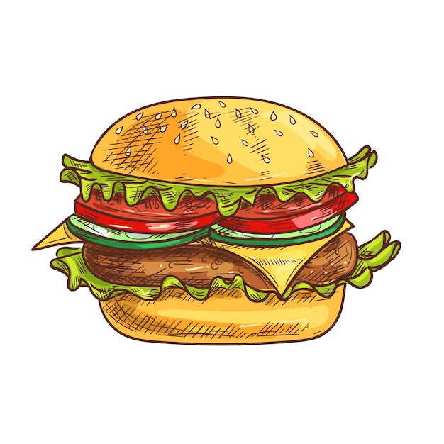 Icône de croquis de Fast-Food cheeseburger