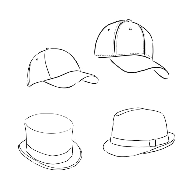 Vecteur icône de croquis de vecteur de chapeau d'été isolé sur fond icône de chapeau d'été dessinés à la main