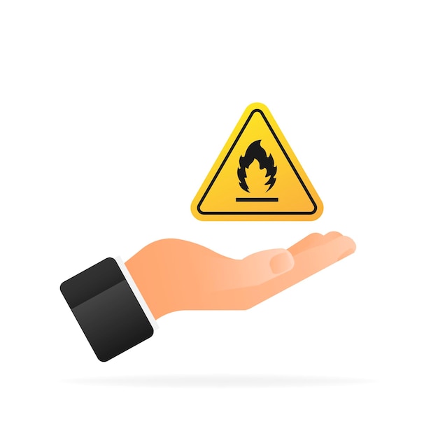 Icône De Danger De Flamme De Feu Dans La Main Illustration Jaune Sur Fond Blanc Illustration Vectorielle