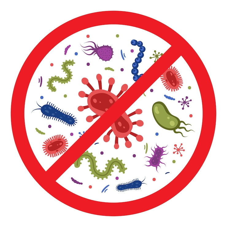 Vecteur icône de défense antibactérienne stopper les bactéries et les virus signe d'interdiction antiseptique