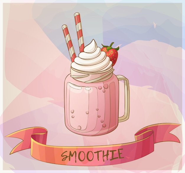 Icône de dessert smoothie aux fraises Illustration vectorielle de dessin animé