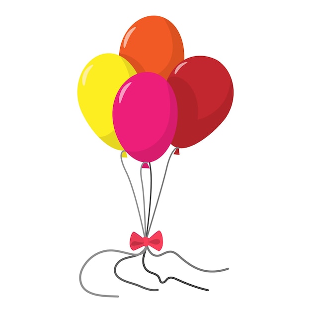 Vecteur icône de dessin animé de 4 ballons ballons rouges jaunes roses et oranges avec noeud sur fond blanc