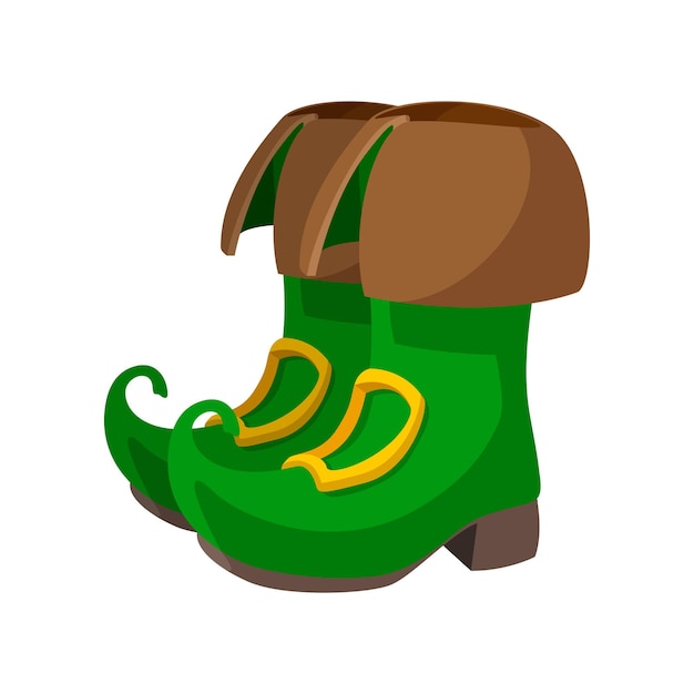 Vecteur icône de dessin animé de bottes de lutin vert sur fond blanc