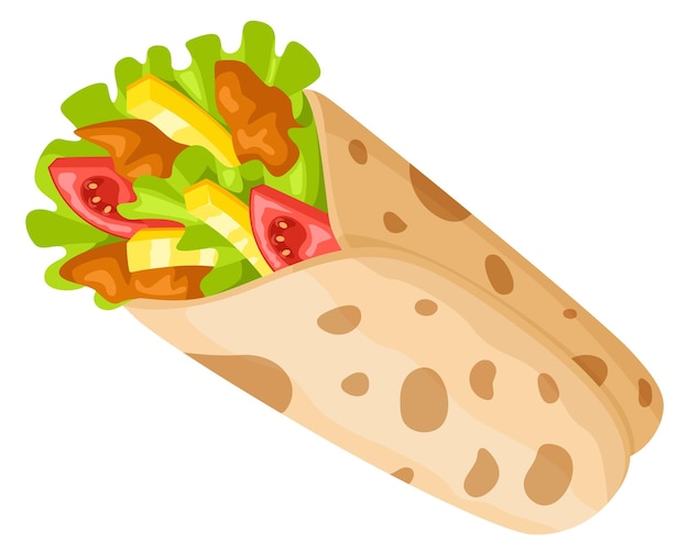 Vecteur icône de dessin animé burrito fast-food mexicain wrap