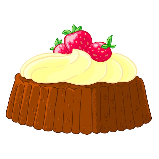 Vecteur icône de dessin animé d'un cupcake avec meringue au citron et fraises.