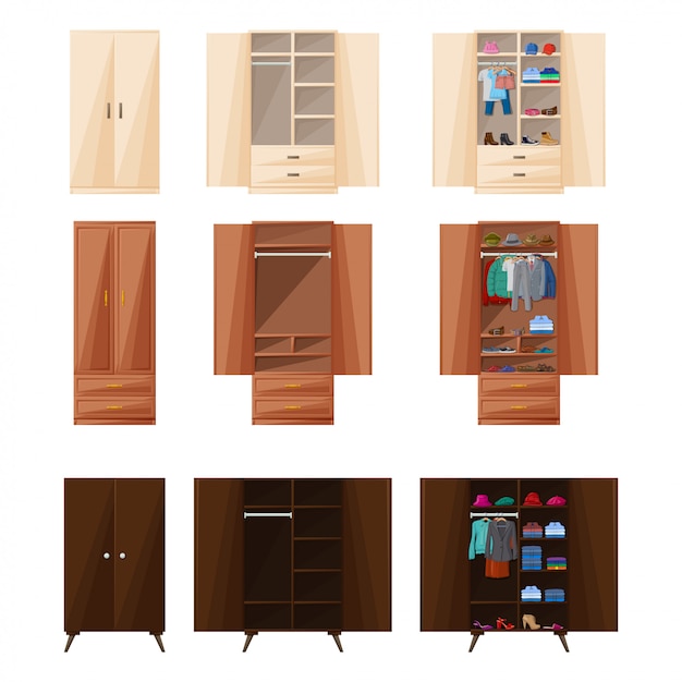 Icône de dessin animé isolé de l'armoire en bois. Mobilier de chambre d'illustration vectorielle de garde-robe. Caricature de vecteur mis placard de chambre d'icône.