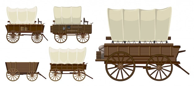 Vecteur icône de dessin animé isolé de far west wagon.