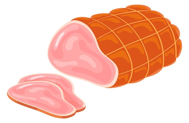 Vecteur icône de dessin animé de jambon fumé viande cuite en tranches