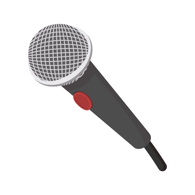 Icône de dessin animé de microphone avec bouton rouge Illustration sur fond blanc