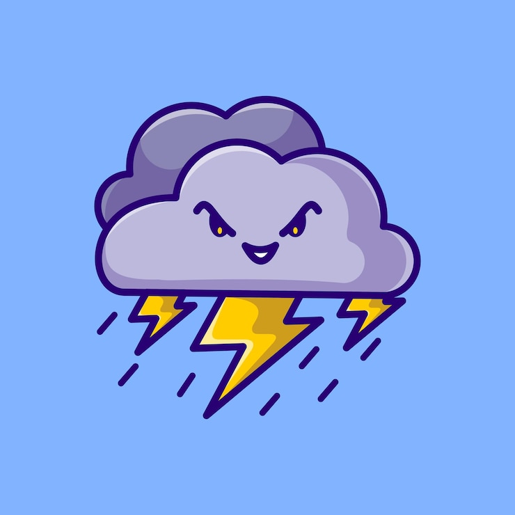 Vecteur icône de dessin animé mignon nuage de foudre mascotte illustration vectorielle