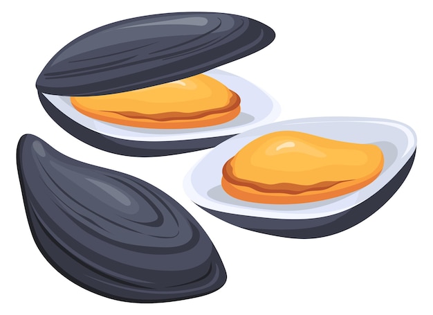 Icône De Dessin Animé De Moules Nourriture De Fruits De Mer Gastronomique Noire