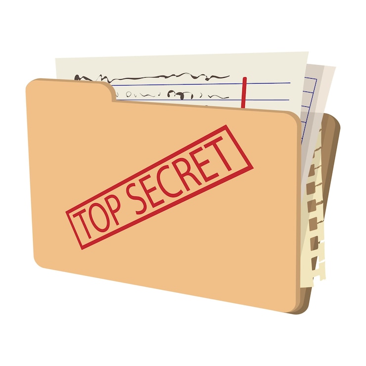 Vecteur icône de dessin animé de paquet top secret sur fond blanc