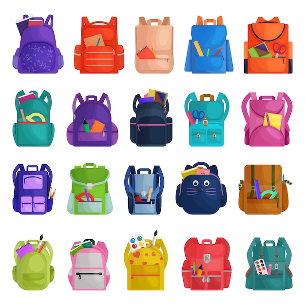 Icône de dessin animé de sac d'école. Sac à dos icône dessin animé isolé.