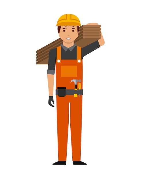 Vecteur icône de dessin animé de travailleur de construction
