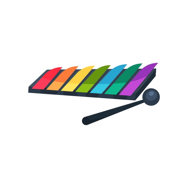 Icône de dessin animé de xylophone avec touches colorées et bâton Instrument de musique pour enfants Concept de jouet éducatif pour bébé Illustration vectorielle plane