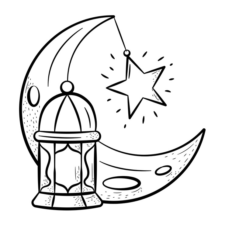 Icône dessinée à la main du croissant et de la lanterne