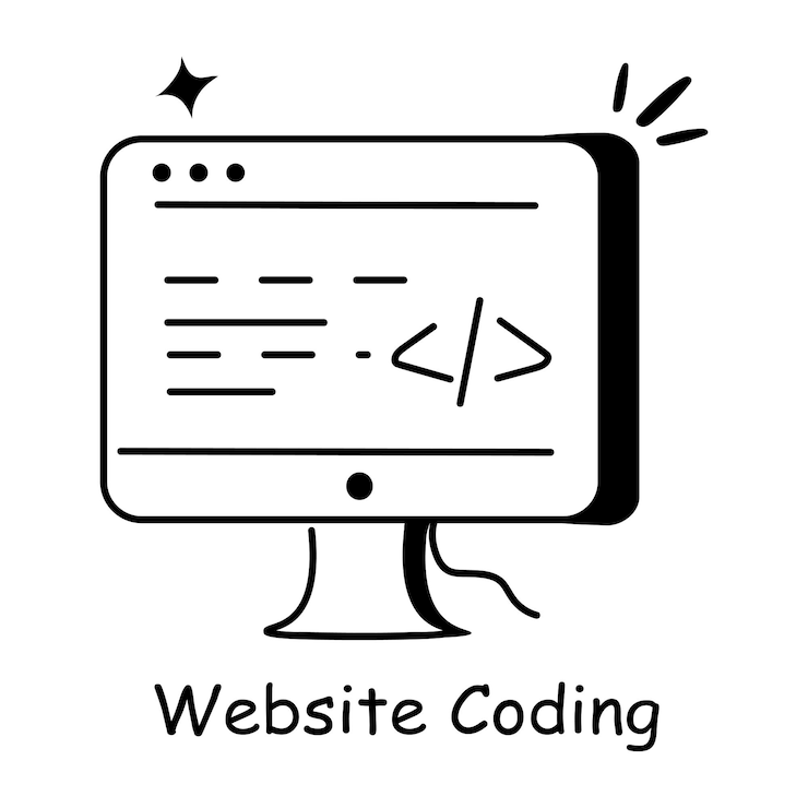 Vecteur une icône dessinée à la main représentant le codage du site web
