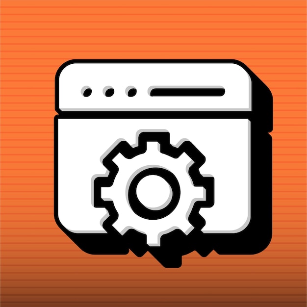 Icône de développement Web élégante en noir et blanc avec un fond orange personnalisable