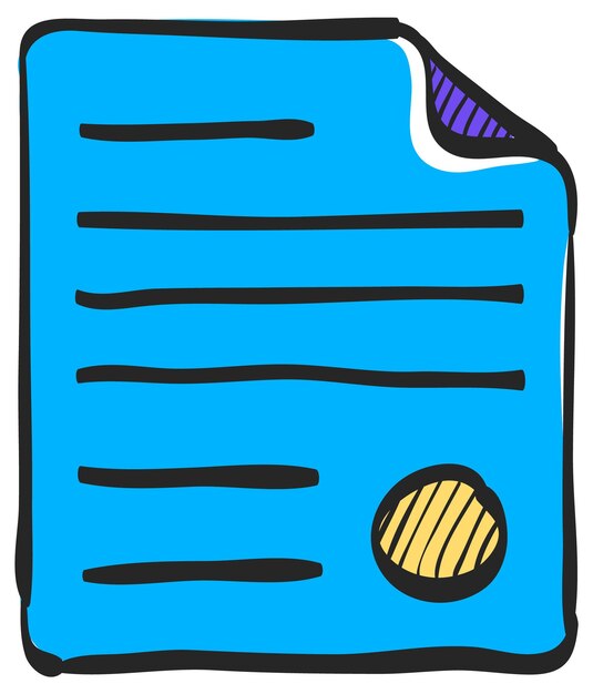 Vecteur icône de document de contrat en illustration vectorielle de couleur dessinée à la main