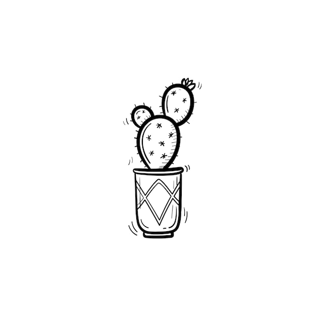 Icône De Doodle Contour Cactus Dessinés à La Main De Vecteur. Illustration De Croquis De Plante D'intérieur En Pot Décorative Pour Impression, Web, Mobile Et Infographie Isolé Sur Fond Blanc.
