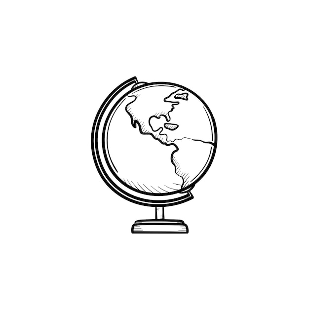 Vecteur icône de doodle contour dessiné à la main de globe mondial. illustration de croquis de vecteur globe monde scolaire pour impression, web, mobile et infographie isolé sur fond blanc.