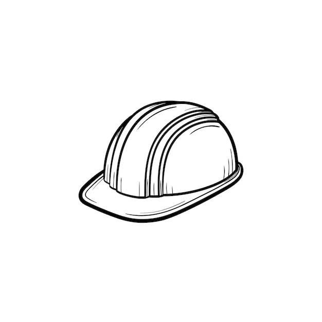 Icône de doodle contour dessiné main ingénieur casque. Illustration de croquis de vecteur de casque pour impression, web, mobile et infographie isolé sur fond blanc. Concept de fabrication et de construction.