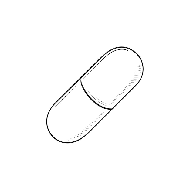 Icône de doodle contour dessiné main pilule. Pilule de capsule comme concept d'antibiotique, de médicament, de médicament et de pharmacie