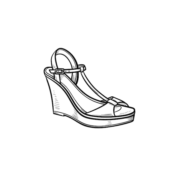 Icône De Doodle Contour Dessiné Main Sandale Compensée Femmes. été, Vacances, Mode, Chaussure, élégance, Concept De Style