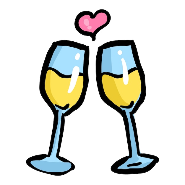 Icône de Doodle dessinée à la main pour le champagne de mariage