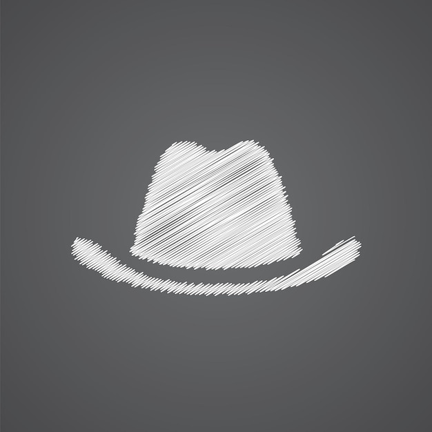 Vecteur icône de doodle de logo de croquis de chapeau isolé sur fond sombre